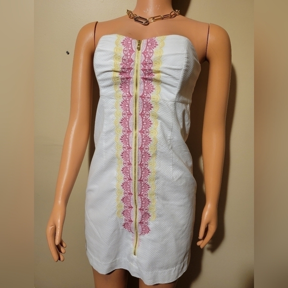 Lilly pulitzer White strapless zip up front dress si6. - Picture 2 of 11
